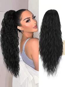 马尾辫接发，30 英寸卷曲马尾夹爪发接发蓬松自然合成假发女士深棕色 - 彩色 - 查看 14