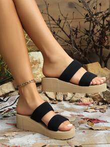 女士绳编厚底坡跟凉鞋，厚底沙滩拖鞋