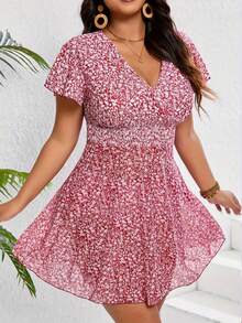 全新大码女式印花网眼比基尼分体泳衣沙滩装 - 紅色 - 查看 5