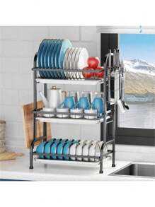 Escurridor De Platos Con 3 Nivel Estante Organizador Cocina - Negro - Ver 8