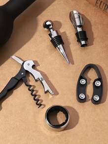 3/5pcs Personalized Creative Red Wine Opener Set, Best Wine Tool Kit: Including Corkscrew, Foil Cutter, Drip Ring, Wine Pourer And Bottle Stopper, Ideal For Home Party, Family Gathering, Great Gift For Colleagues, Husband, Boyfriend, Father's Day, Anniversary, Multi-Functional, Adjustable, Easy To Clean, Stylish, Adorable, High-Quality, Ideal Gifts For Him, Ideal Gifts For Her, Her, Girlfriend, Dining Room, Bathroom, Living Room, Bedroom, School, Office, Tea Room, Home, Garden,Brunch-Ready