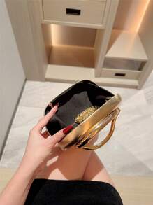 1 件欧美时尚金属装饰迷你盒式手拿包，迷人金属饰边女士派对手提包，优雅奢华的晚礼服，皮革设计派对/婚礼/舞会手拿包配金属链
