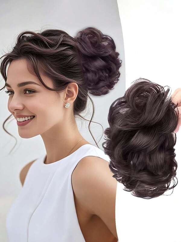 1 件优雅发髻夹自然造型合成假发，优雅高温纤维发髻夹式马尾辫接发，适合女士 - 休闲发型升级，时尚发髻配饰，安全发饰，发饰，发爪，爪夹，发夹，发夹，秋冬发夹，适合度假装扮女士