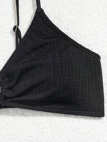 Sexy High-End Special Fabric Hoop Decor Bikini Set - Black - View 3