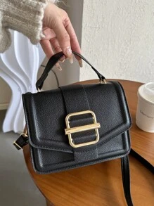 1pc Fashionable Solid Color Metal Decor Flap Mini Handbag, Suitable For Women Everyday Use And As Gift