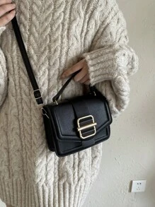 1pc Fashionable Solid Color Metal Decor Flap Mini Handbag, Suitable For Women Everyday Use And As Gift