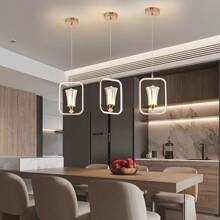 1 st. Moderne LED hanglamp, semi-inbouw gepolijste metalen hanglamp met acryl lampenkap, dimbaar 3-kleuren, inclusief installatiehardware, geschikt voor woonkamer, eetkamer, slaapkamer, gang - vast bedraad, 110V-240V zonder schakelaar of afstandsbediening