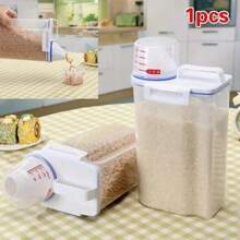 1pc 2.5L/1.5L Large Capacity Sealed Grain Storage Container With Measuring Cup, Moisture-Proof, Insect-Proof Cereal Dispenser, Made Of PP Material, No Battery Required, For Home & Caravan Kitchen