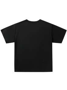 Men's Loose And Stylish Letter Print Black Short-Sleeve T-Shirt For Spring/Summer, Suitable For Running, Fitness, And Casual Wear