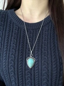 1pc CSJA Natural Stone Water Drop Pendant Necklace Healing Amazonite Tiger Eye Amethysts Crystal Stainless Steel Chain Jewelry H580 - Necklace - View 5