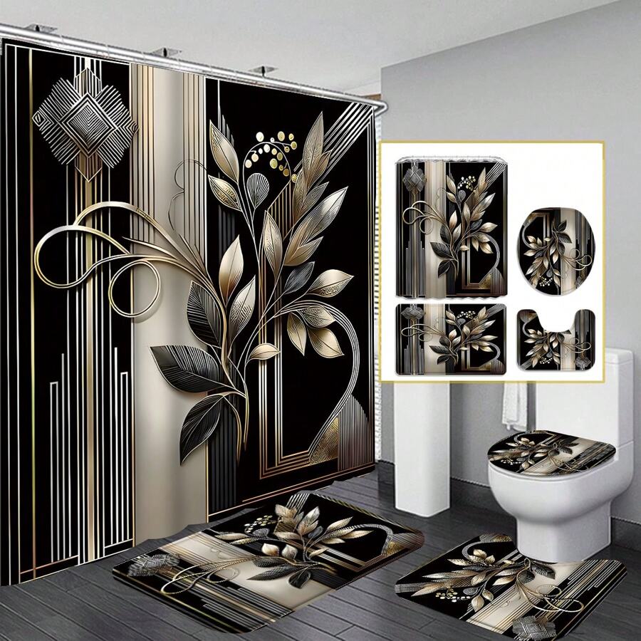 Bộ rèm tắm họa tiết đường kẻ cây 4 món, Bộ rèm tắm thanh lịch quý phái, Bộ rèm tắm nghệ thuật thẩm mỹ, Bộ rèm tắm cá nhân hóa hiện đại, Bộ rèm tắm vải chống thấm nước có 12 móc, Thảm phòng tắm chống trượt, Thảm chùi chân hình chữ U, Thảm bệ ngồi bồn cầu, Trang trí phòng tắm Trang trí mùa thu Phụ kiện phòng tắm Trở lại trường - Nhiều màu - Xem 1