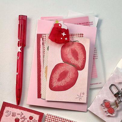 Strawberry Story M5 Memo Pad, Korean-Japanese Aesthetic, Checkered Background,School Supplies,Back To School