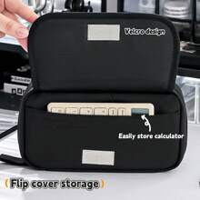 1个装铅笔袋，内含熊猫胸针，可DIY火山图案，新款扁平折叠便携超大容量，正面透明窗口，极具吸引力的文具盒/铅笔盒，返校文具用品，返校季，学习用品，铅笔盒，铅笔袋，书包 - 彩色 - 查看 7