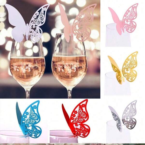 50 piezas Tarjetas de identificación en forma de mariposa, tarjetas de asiento, tarjetas de escolta, marcadores de nombre de copa de vino para decoración de bodas, cumpleaños, bautizo, eventos, fiestas, Navidad, regreso a la escuela, útiles escolares