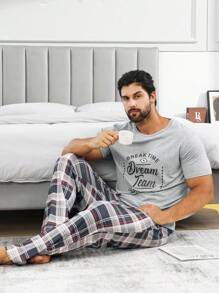 2pcs Men's Pajama Set, Round Neck T-Shirt And Pants - Multicolor - View 1