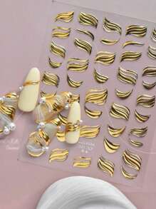 1pc Gold Ribbon Nail Charm Sticker DIY Art Baroque Style 5D Nail Art Decoration Decal - Multicolor - View 5
