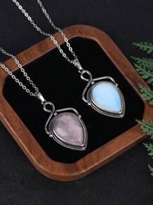 1pc CSJA Natural Stone Water Drop Pendant Necklace Healing Amazonite Tiger Eye Amethysts Crystal Stainless Steel Chain Jewelry H580 - Necklace - View 2