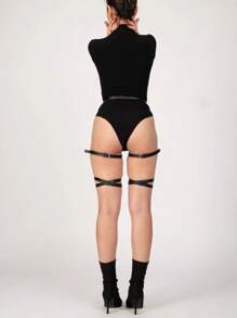 Damskie modne pończochy do ud, proste podwiązki do nóg z regulowanym paskiem ze skóry PU, niezbędne akcesoria do modnej odzieży