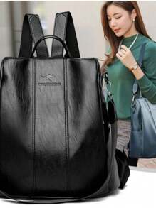 Vintage Soft Leather Anti-Theft Backpack High Capacity Kangaroo Shoulder Bag - 淡紫色 - 查看 2
