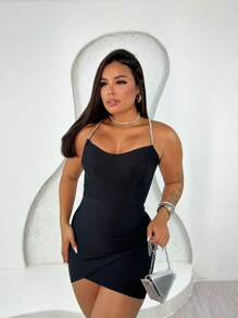 Short Shiny Sheath Dress Tight Party Club Elegant - màu đen - Xem 1