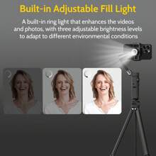 AOCHUAN 可折叠便携式云台稳定器 7.0 防抖升级版 7 色磁吸补光灯 运动时顺滑对焦 360 度旋转追踪开关 AI 手势控制 适用于全景广角电影直播延时拍摄 节日送礼佳品 兼容 Android 手机 手机相机智能跟随相机手机支架，360°旋转 适用于暑假、旅行度假、直播、Vlog、家庭聚会、手持自拍、户外活动、采访 Nan ActiveTrack - 黑色 - 查看 9