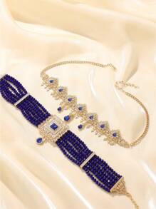 摩洛哥风格女士首饰套装，包含发带、项链和耳环，共3件，复古宫廷风格，适合新娘、婚礼、节日礼物和情人节配饰。