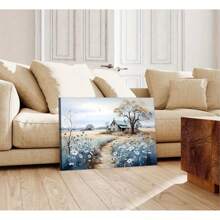 2D Flat-Rustic Farmhouse Canvas Wall Art Beautiful Field Painting Wildflower Barn Print Nature Scenery Picture French Countryside For Bathroom Bedroom Living Room Wall Decor (Wrapped Canvas Framed MADE In USA)-Wrapped Canvas