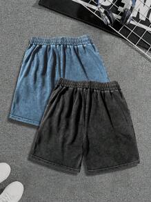 2 peças/Conjunto Shorts Esportivas e Casuais Vintage Lavadas para Homens