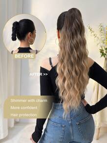 Klauw Paardenstaart Verlenging Haar Ombre 28 Inch Lange Water Wave Hittebestendige Vezel Synthetische Paardenstaart Haarstuk Voor Meisjes Vrouwen Feest Dagelijks Gebruikt