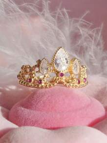 1pc Romantic Princess Crown Design CZ Zirconia Ring For Women, Unique Jewelry For Wedding, Party, Valentine's Day,Mom,Mother,Mother's Day,Gift