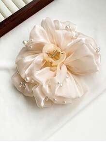 1 pièce Pince à cheveux élégante, luxueuse et de conception minimaliste avec maille et décoration de faux perles, convenant pour le port par les femmes lors de soirées