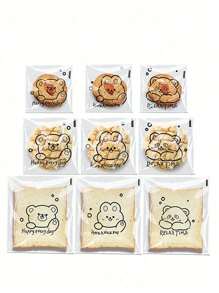 100 قطعة أكياس تعبئة خبز شفافة ذاتية اللصق ذات نمط كرتوني لوازم مدرسية، أكياس طعام ، صناديق طعام مناسبة للحلوى والشوكولاتة والبسكويت وما شابه - الدب لطيف - مشاهدة 5