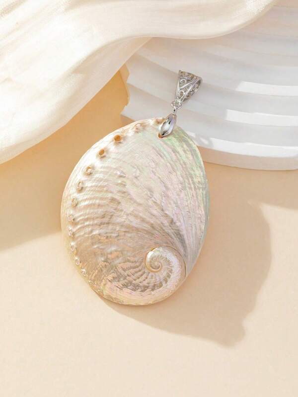 1pc Natural White Abalone Shell Pendant, Can Be Used As Necklace Charm