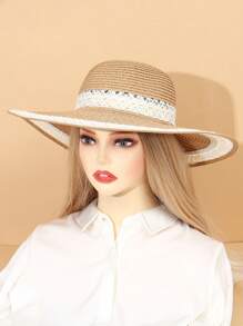 Spring Summer New Straw Woven Shoulder Bag, Classic Versatile, Lace Splice Bohemian Polyester Hollow Out Hat, Suitable For Spring Summer Autumn