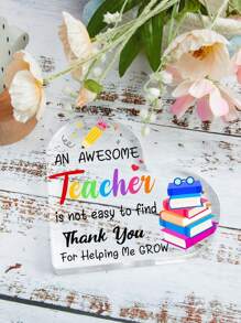 1 Piece, AWESOME TEACHER Book, Heart-Shaped Transparent Acrylic Desktop Decoration Ornament, Perfect Gift For Students To Give To Teachers, Used As A Special Gift For Back To School Season And Teacher's Day School Decor School Surprise Dormitory Decor