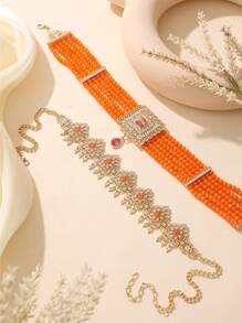 摩洛哥风格女士首饰套装，包含发带、项链和耳环，共3件，复古宫廷风格，适合新娘、婚礼、节日礼物和情人节配饰。