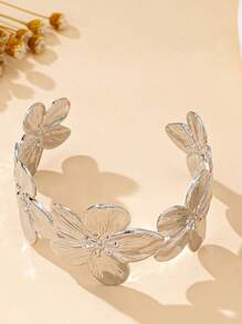 1pc Women's Fashionable Adjustable Flower Shaped Bangle Bracelet, Bohemian Style, Suitable For Daily Wear And Vacation - Flowers - View 3