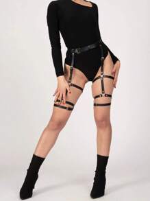 Damskie modne pończochy do ud, proste podwiązki do nóg z regulowanym paskiem ze skóry PU, niezbędne akcesoria do modnej odzieży