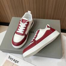 女士时尚白色运动鞋，时尚百搭运动休闲跑鞋，平底乐福鞋，四季新款防滑舒适透气，运动爱好者必试 - 酒紅色 - 查看 3