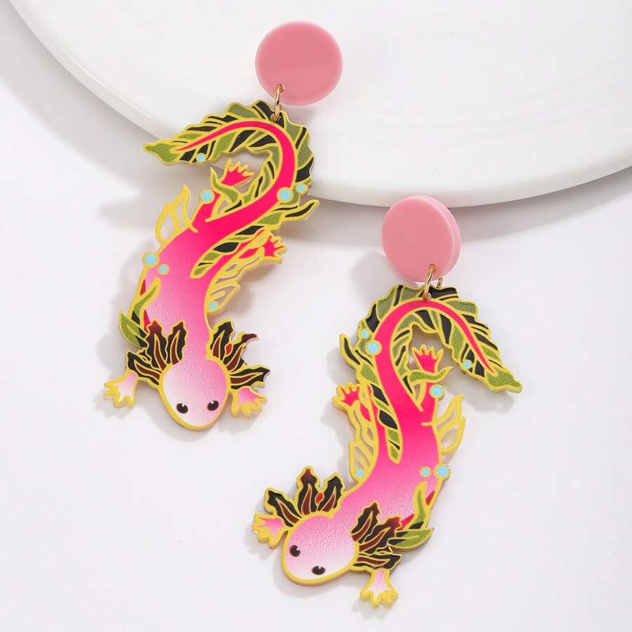 1 paire de boucles d'oreilles en acrylique à motif de gecko mode, convenant pour un port quotidien pour femmes
