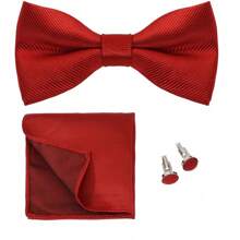 1 套男士纯色提花口袋巾、领结、袖扣 3 件套，商务正装领结口袋巾