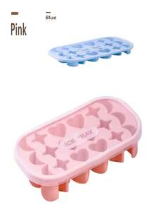 1 Molde de silicona de 18 huecos con tapa, con forma de luna, estrella y corazón, Molde de hielo flexible de 18 baldosas para hacer hielo en bloque de forma artesanal, Color rosa, amarillo, verde y azul, Molde de hielo de silicona para el hogar, Molde de arcilla de hielo, Prensa de bloque de hielo con forma de corazón congelado, Adecuado como regalo para la madre, la familia y los amigos