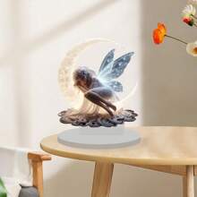 1 Piece, Dreamy Fairy Crescent Shaped Acrylic Desktop Decoration, 2D Classic Fantasy Collectible Statue With Base, Perfect For Home, Office And Bookshelf Decoration, Perfect Holiday Gift