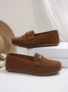 Plus Size Women's Flat Slip-On Shoes, Beach, Casual, Vacation, Home, Outdoor, Gold Chain Decor, Versatile, Comfortable, Soft, Anti-Slip - Brown - View 6