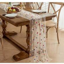 1pc Corredor de mesa floral de renda bordada, Corredor de mesa de flores coloridas, Toalha de mesa de renda vintage, Adequado para casamento, festa, feriado, piquenique, cozinha, mesa de jantar, decoração de casa