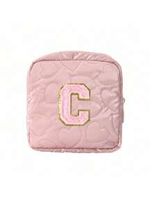 1 pieza Bolsa de almacenamiento portátil y linda, Bolsa de almacenamiento para toallas sanitarias bordada con la primera letra del alfabeto en color púrpura, de material de PU, impermeable, compacta y portátil, que satisface las necesidades de almacenamiento para viajes diarios, un buen regalo para entusiastas de los viajes y regalo familiar