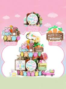 21 Piece Set Of Easter Bunny Layered Tray Decoration, Farmhouse Layered Tray Decoration, Easter Happy Bunny Carrot Wooden Logo, Spring Country Bunny Decoration, Suitable For Family Dining Table, Fireplace Rack, Church Party