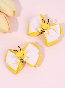 2pcs Girls Bee Bow Hair Clips, Rib Ribbon Hair Bows, Perfect Gifts For Girls, Hair Accessories