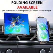 PAKRYS 折叠屏旋转车载支架 15W低温快充 双线圈无线充 适用于大部分手机、平板等型号 全电动伸缩夹臂360°旋转 钢化玻璃防滑硅胶 车载手机支架+出风口三脚架/瀑布吸盘