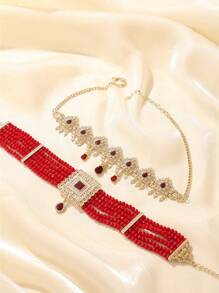 摩洛哥风格女士首饰套装，包含发带、项链和耳环，共3件，复古宫廷风格，适合新娘、婚礼、节日礼物和情人节配饰。